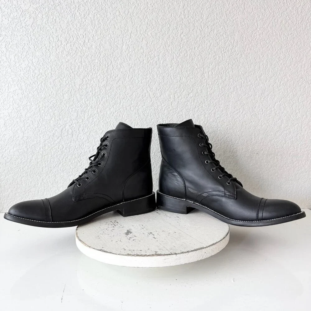 NEW Lane Mens Black Ankle Boots Size 13.5 Lace-up Short Boot Casual Leather Sole